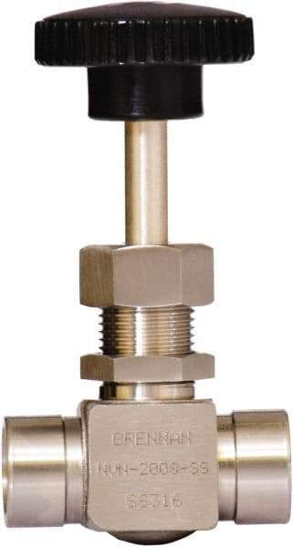 Brennan - 1/4" Pipe, Straight Needle Valve - PTFE Seal, NPT Ends, Stainless Steel Valve, 6,000 Max psi - Eagle Tool & Supply