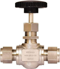 Brennan - 1/2" Pipe, Straight Needle Valve - PTFE Seal, Tube Ends, Stainless Steel Valve, 6,000 Max psi - Eagle Tool & Supply