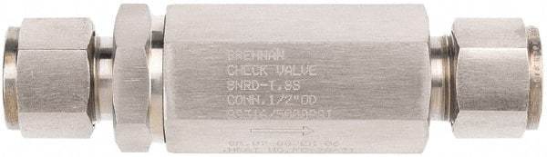 Brennan - 1/2" Stainless Steel Check Valve - Check Valve, Tube Ends, 6,000 WOG - Eagle Tool & Supply