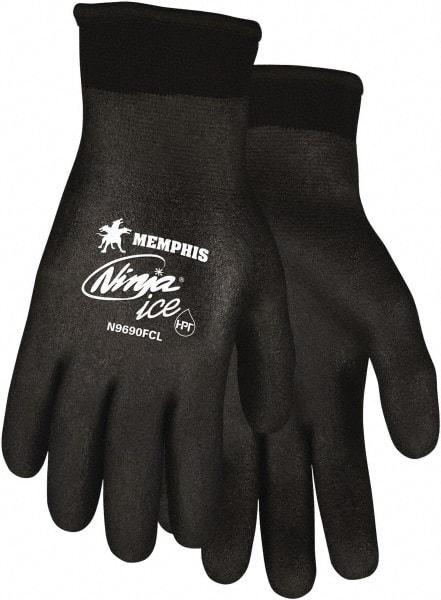 MCR Safety - Size L Work Gloves - Knit Wrist Cuff, Black Polymer, Shell, White Logo, Hem, Paired - Eagle Tool & Supply