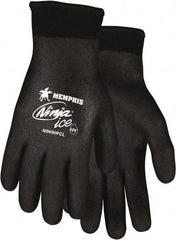 MCR Safety - Size L Work Gloves - Knit Wrist Cuff, Black Polymer, Shell, White Logo, Hem, Paired - Eagle Tool & Supply