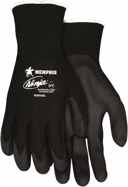 MCR Safety - Size L, ANSI Puncture Lvl 2, Abrasion Lvl 3, Cut & Puncture Resistant Gloves - Palm Coated, Black - Eagle Tool & Supply