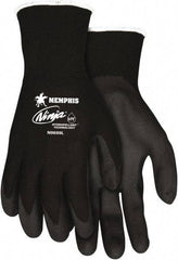 MCR Safety - Size L, ANSI Puncture Lvl 2, Abrasion Lvl 3, Cut & Puncture Resistant Gloves - Palm Coated, Black - Eagle Tool & Supply