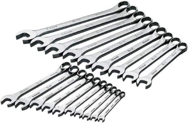 SK - 19 Piece, 6mm to 24mm, 12 Point Combination Wrench Set - Metric Measurement Standard, Chrome Finish, Comes in Rack - Eagle Tool & Supply