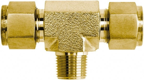 Brennan - 1/4" Tube OD x 1/4 Thread Brass Compression Tube Male Branch Tee - Eagle Tool & Supply