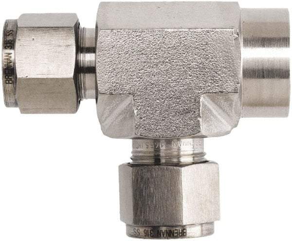 Brennan - 3/8" OD, Stainless Steel Female Run Tee - Comp x FNPT x Comp Ends - Eagle Tool & Supply