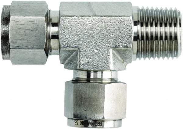Brennan - 1/4" OD, Stainless Steel Male Run Tee - Comp x MNPT x Comp Ends - Eagle Tool & Supply