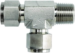 Brennan - 1/4" OD, Stainless Steel Male Run Tee - Comp x MNPT x Comp Ends - Eagle Tool & Supply