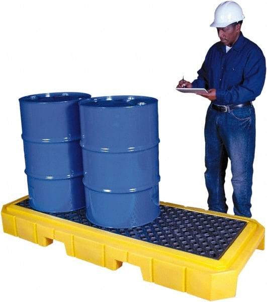 UltraTech - 66 Gal Sump, 4,500 Lb Capacity, 3 Drum, Polyethylene Spill Deck or Pallet - 76" Long x 27" Wide x 9" High, Liftable Fork, Drain Included, Low Profile, Inline Drum Configuration - Eagle Tool & Supply