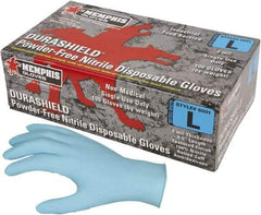 MCR Safety - Size 3XL, 4 mil, Industrial Grade, Powder Free Nitrile Disposable Gloves - 9-1/2" Long, Blue, Textured Rolled Cuffs, FDA Approved, Ambidextrous - Eagle Tool & Supply