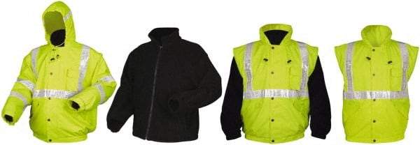 MCR Safety - Size XL, Lime, Rain, Cold Weather Rain Jacket - 3 Pockets, Rollaway Hood - Eagle Tool & Supply