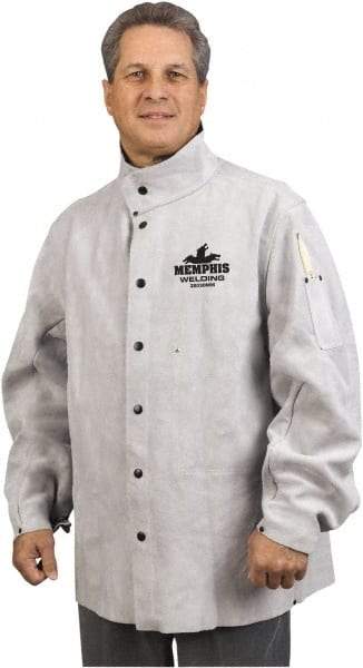 MCR Safety - Size 3XL Welding & Flame Resistant/Retardant Jacket - Gray, Leather, Snaps Closure - Eagle Tool & Supply
