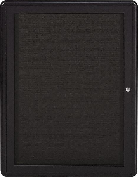 Ghent - 34" Wide x 24" High Enclosed Cork Bulletin Board - Fabric Covered, Gray - Eagle Tool & Supply