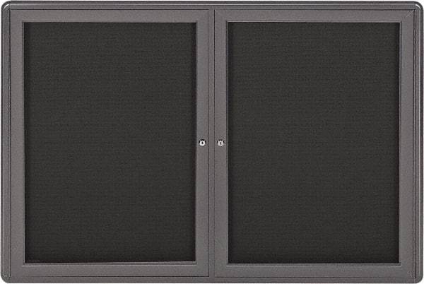 Ghent - 34" Wide x 24" High Enclosed Cork Bulletin Board - Fabric Covered, Gray - Eagle Tool & Supply