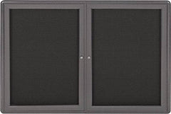 Ghent - 34" Wide x 24" High Enclosed Cork Bulletin Board - Fabric Covered, Gray - Eagle Tool & Supply