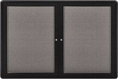 Ghent - 34" Wide x 24" High Enclosed Cork Bulletin Board - Fabric Covered, Black - Eagle Tool & Supply