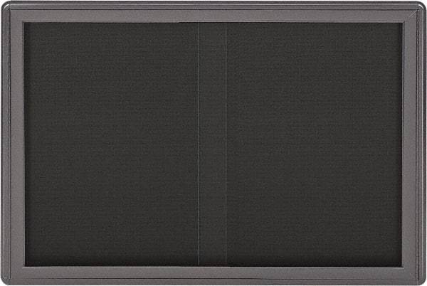 Ghent - 47" Wide x 34" High Enclosed Cork Bulletin Board - Fabric Covered, Gray - Eagle Tool & Supply