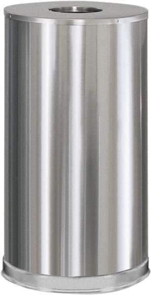 Rubbermaid - 15 Gal Silver Round Decorative Waste Receptacle With Top - Steel, 28" High - Eagle Tool & Supply