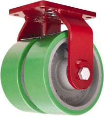 Hamilton - 10" Diam x 3" Wide x 12-1/2" OAH Top Plate Mount Dual Rigid Caster - Polyurethane Mold onto Cast Iron Center, 4,000 Lb Capacity, Sealed Precision Ball Bearing, 5-1/2 x 7-1/2" Plate - Eagle Tool & Supply