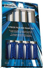 Anglo American - 5 Piece American Pattern File Set - 8" Long, Bastard Coarseness, Set Includes Square, Flat, Round, Half Round, Three Square - Eagle Tool & Supply