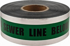 PRO-SAFE - Caution: Buried Sewer Line Below, Detectable Underground Tape - 1,000 Ft. Long x 3 Inch Wide Roll, Polyethylene on Aluminum, 5 mil Thick, Green - Eagle Tool & Supply