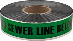 PRO-SAFE - Caution: Buried Sewer Line Below, Detectable Underground Tape - 1,000 Ft. Long x 2 Inch Wide Roll, Polyethylene on Aluminum, 5 mil Thick, Green - Eagle Tool & Supply