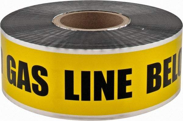 PRO-SAFE - Caution: Buried Gas Line Below, Detectable Underground Tape - 1,000 Ft. Long x 3 Inch Wide Roll, Polyethylene on Aluminum, 5 mil Thick, Yellow - Eagle Tool & Supply