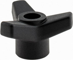 Elesa - 1-3/4" Head Diam, 1/4-20 Hole, 1" High, Glass Fibre Reinforced Technopolymer 3 Arm Knob - 3/4" Hub Diam, 0.98 Head Height, Thru Female Insert Style, 13/16 Hole Depth, Black - Eagle Tool & Supply