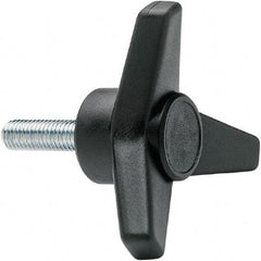 Elesa - 1-3/4" Head Diam, 1" High, 3/4" Long Thread, Glass Fibre Reinforced Technopolymer 3 Arm Knob - 3/8-16 Stem, 3/4" Hub Diam, 0.98 Head Height, Threaded Stem Style, Black - Eagle Tool & Supply