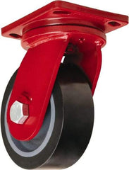 Hamilton - 8" Diam x 3" Wide x 10-1/2" OAH Top Plate Mount Swivel Caster - Polyurethane Mold on Forged Steel, 4,550 Lb Capacity, Tapered Roller Bearing, 6-1/2 x 7-1/2" Plate - Eagle Tool & Supply