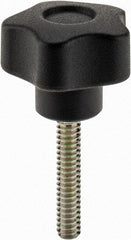 Elesa - 1" Head Diam, 5 Point Lobed Knob - 10-24 x 1" Stem, Technopolymer, Black - Eagle Tool & Supply