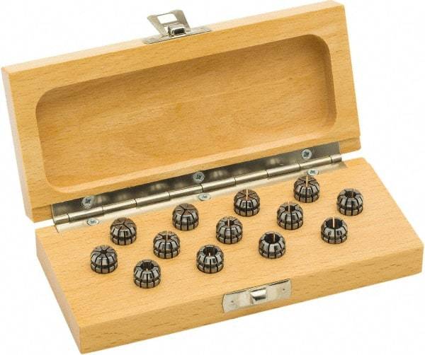 Parlec - 13 Piece, 1mm to 7mm Capacity, ER Collet Set - 0.0002" TIR, Increments of 0.0197", Series ER11 - Exact Industrial Supply