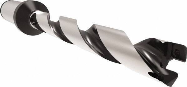 Allied Machine and Engineering - Series 11, 11 to 11.99mm Diam, 16mm Diam Straight Shank with Flange, Helical Flute Spade Drill - 83.9mm Max Depth, 110.6mm Body Length, 158.6mm OAL, Standard Length, Through Coolant - Eagle Tool & Supply