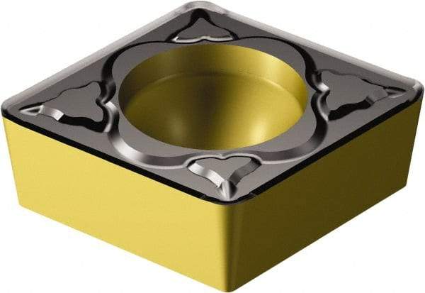 Sandvik Coromant - CCMT431 KM Grade 3225 Carbide Turning Insert - TiCN/AI2O3/TiN Finish, 80° Diamond, 1/2" Inscr Circle, 3/16" Thick, 1/64" Corner Radius - Eagle Tool & Supply