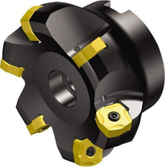 Sandvik Coromant - 100mm Cut Diam, 32mm Arbor Hole, 6mm Max Depth of Cut, 65° Indexable Chamfer & Angle Face Mill - 10 Inserts, R365-1505ZNE Insert, Right Hand Cut, Through Coolant, Series CoroMill 365 - Eagle Tool & Supply
