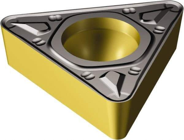 Sandvik Coromant - TCMT432 KR Grade 3210 Carbide Turning Insert - TiCN/AI2O3/TiN Finish, 60° Triangle, 1/2" Inscr Circle, 3/16" Thick, 1/32" Corner Radius - Eagle Tool & Supply