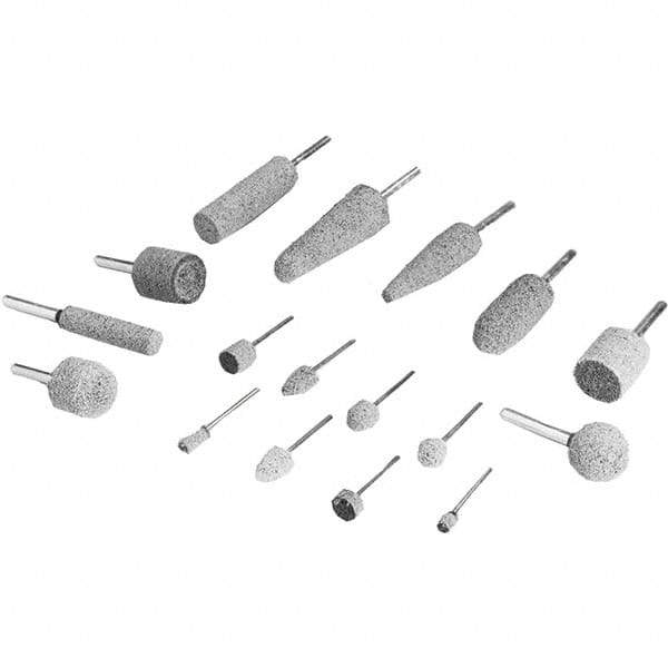 3M - 1/4" Head Diam x 1/2" Thickness, W163, Cylinder End, Aluminum Oxide Mounted Point - Gray, Medium Grade, 60,000 RPM - Eagle Tool & Supply