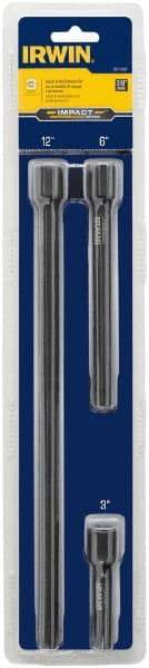 Irwin - 3/8" Drive Socket Extension Set - 3 Pieces, Includes 3, 6, 12" Lengths - Eagle Tool & Supply