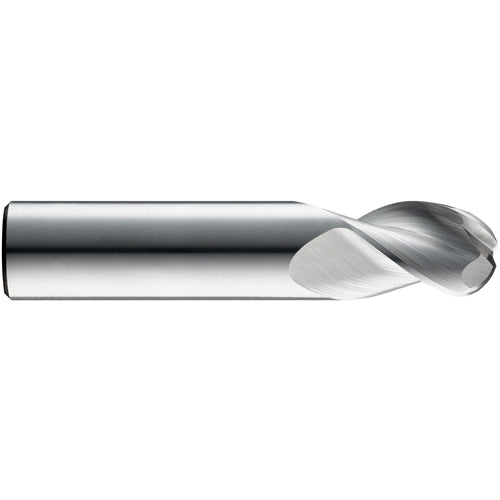 ‎1/4″ Dia. × 1/4″ Shank × 3/4″ DOC × 2-1/2″ OAL, Carbide TiB2, Spiral , 3 Flute, 38° Helix, Ballnose End Mill - Exact Industrial Supply