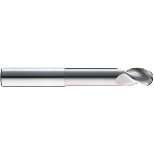 1/2″ Dia. × 1/2″ Shank × 5/8″ DOC × 4″ OAL, Carbide Uncoated, Spiral , 3 Flute, 38° Helix, Ballnose End Mill