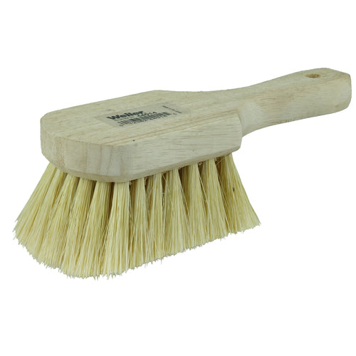 8″ Utility Scrub Brush, White Tampico Fill, Short Handle, Wood Block - Eagle Tool & Supply