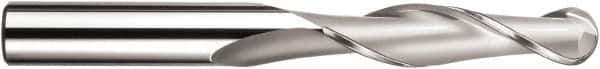 SGS - 1" Diam, 2-1/4" LOC, 2 Flute Solid Carbide Ball End Mill - TiN Finish, Single End, 5" OAL, 1" Shank Diam, Spiral Flute - Eagle Tool & Supply