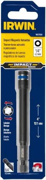 Irwin - 1/4" Magnetic Nutsetter - 1/4" Hex Drive, 4" OAL, 7/16" Socket Nose Diam - Eagle Tool & Supply