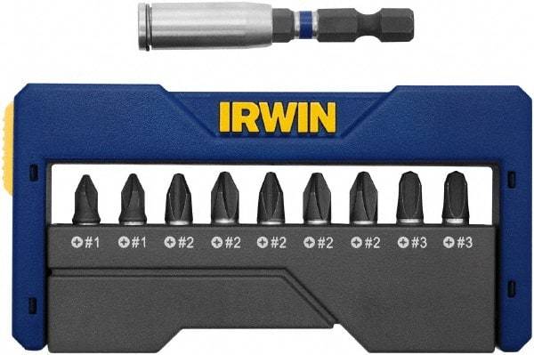 Irwin - 10 Piece, 1/4" Drive Screwdriver Insert Hex Bit Set - #1, #2 & #3 Phillips - Eagle Tool & Supply