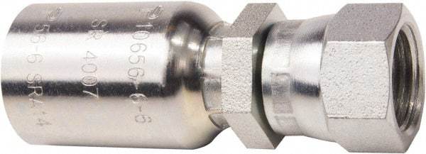 Parker - 7/16-20 JIC Steel Hydraulic Hose Female JIC 37/45° Dual Flare Swivel Straight Fitting - 6,000 psi, -4 Hose Size, 1/4" Hose Diam - Eagle Tool & Supply