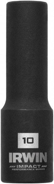 Irwin - 3/8" Drive 10mm Deep Thin Wall Impact Socket - 6 Points, 2-1/2" OAL - Eagle Tool & Supply