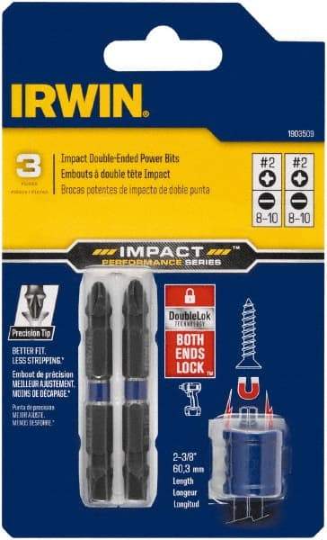 Irwin - 3 Piece, Phillips, Slotted Handle, Double End Bit Set - No. 2 Phillips - Eagle Tool & Supply