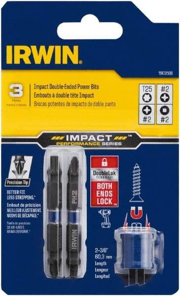 Irwin - 3 Piece, Phillips, Square, Torx Handle, Double End Bit Set - #2 - Eagle Tool & Supply