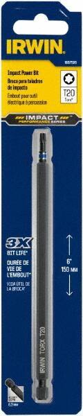 Irwin - T20 Torx Bit - 1/4" Hex Drive, 6" OAL - Eagle Tool & Supply