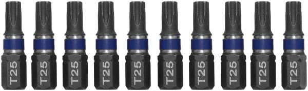 Irwin - 1/4" Drive T25 Torx Screwdriver Bit - 1" OAL, Insert Bit - Eagle Tool & Supply